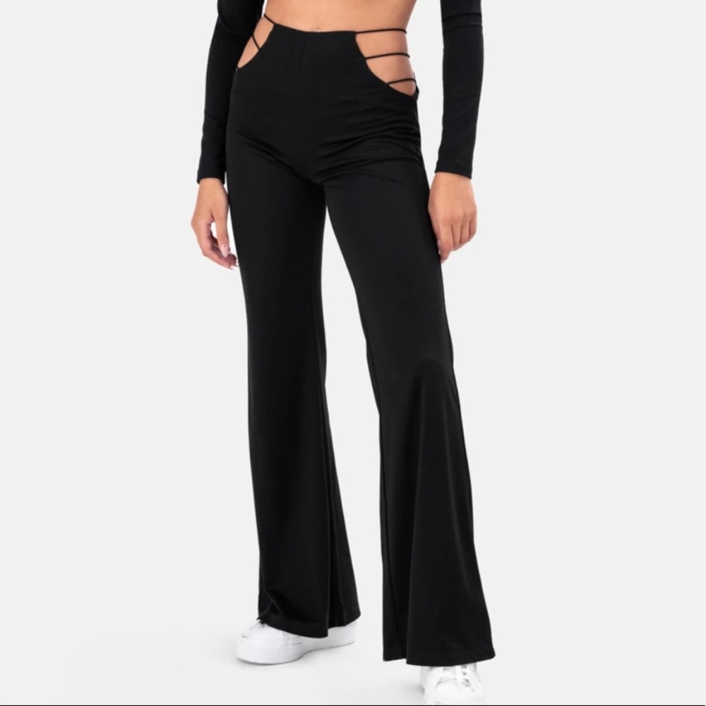 black cut out strappy casual pants